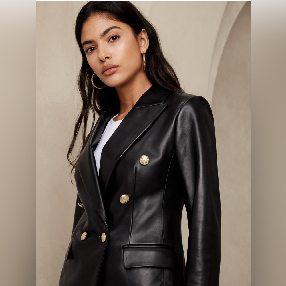 NWT BR COLLECTOR’S TIMELESS PIECE GENUINE LAMB LEATHER CAPTAIN'S BLAZER SIZE 2 - Picture 3 of 16